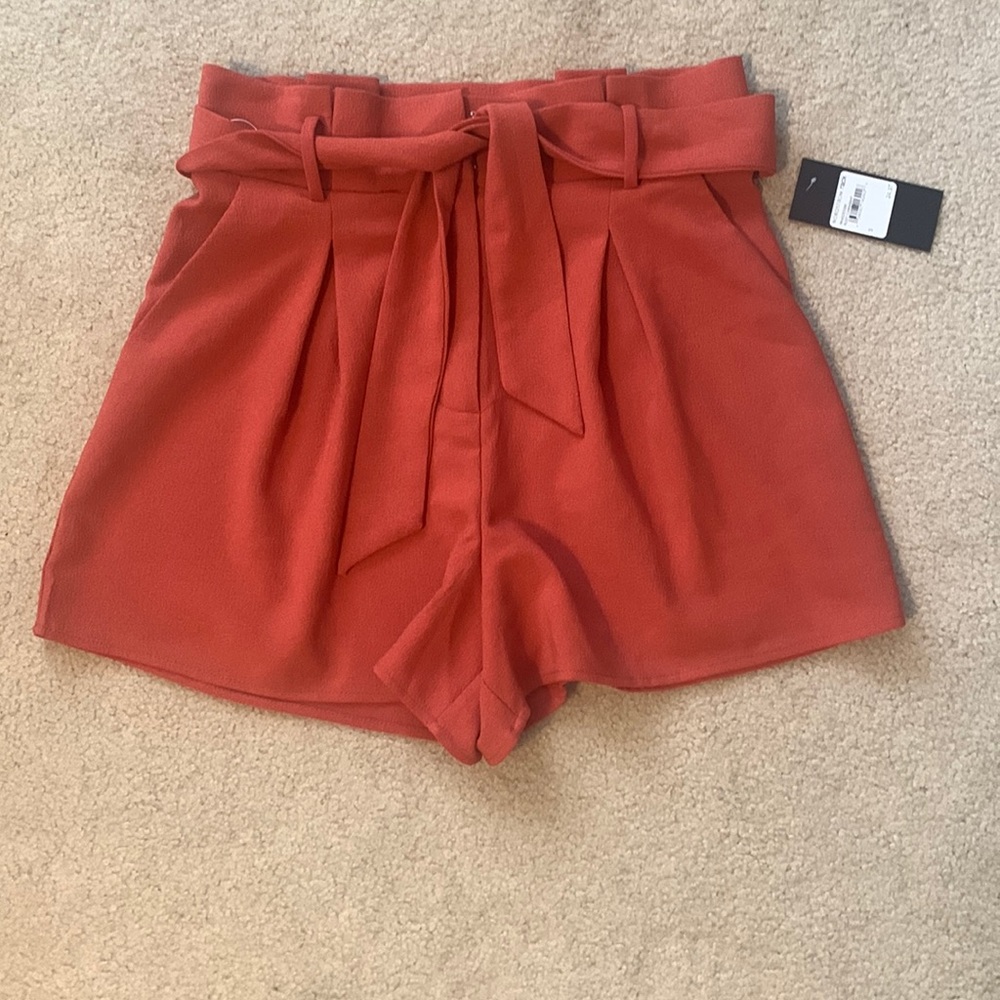 Burnt orange paper bag shorts